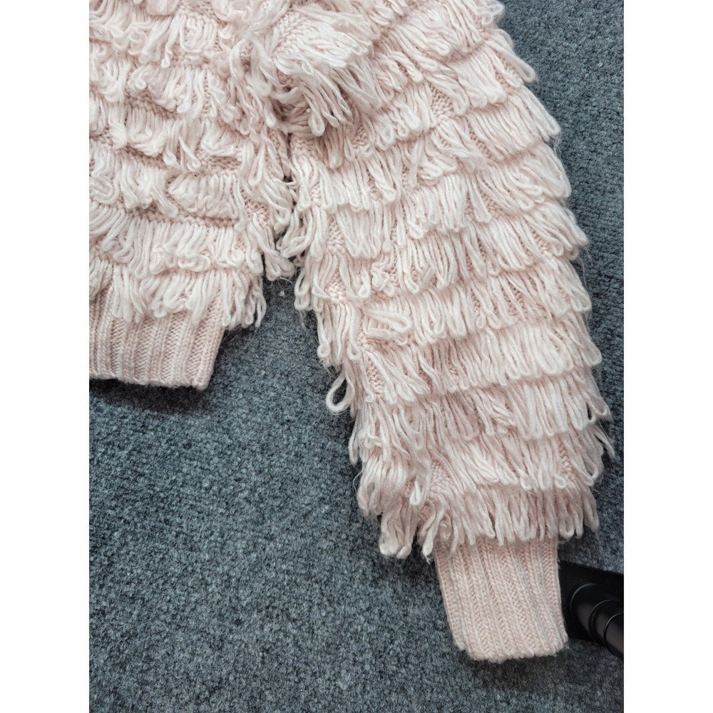 Urban Outfitters Shaggy Fringe Knit Sweater Pink Mock Neck Cropped Medium UO - Picture 13 of 16